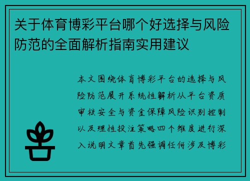 关于体育博彩平台哪个好选择与风险防范的全面解析指南实用建议