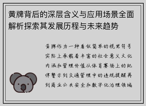 黄牌背后的深层含义与应用场景全面解析探索其发展历程与未来趋势